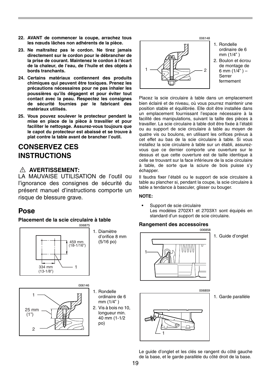 Conservez ces instructions, Pose | Makita 2702X1 User Manual | Page 19 / 48