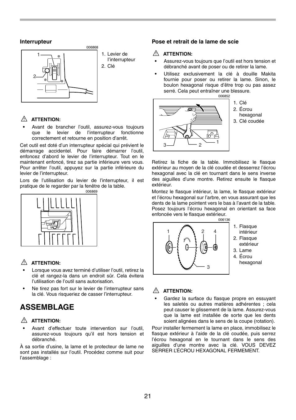 Assemblage | Makita 2702X1 User Manual | Page 21 / 48