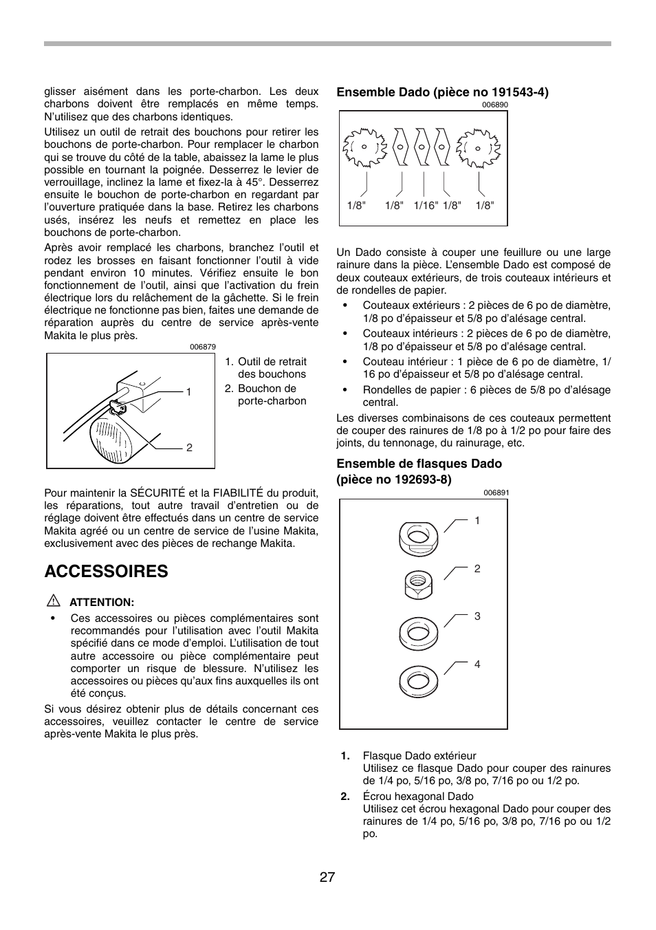 Accessoires | Makita 2702X1 User Manual | Page 27 / 48