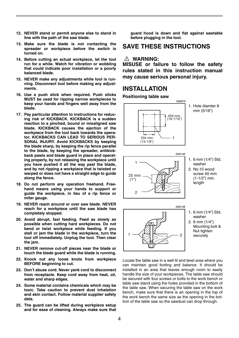 Save these instructions, Installation | Makita 2702X1 User Manual | Page 4 / 48