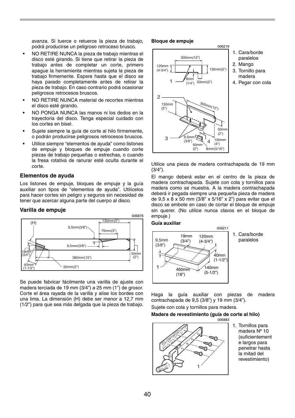 Elementos de ayuda, Varilla de empuje | Makita 2702X1 User Manual | Page 40 / 48