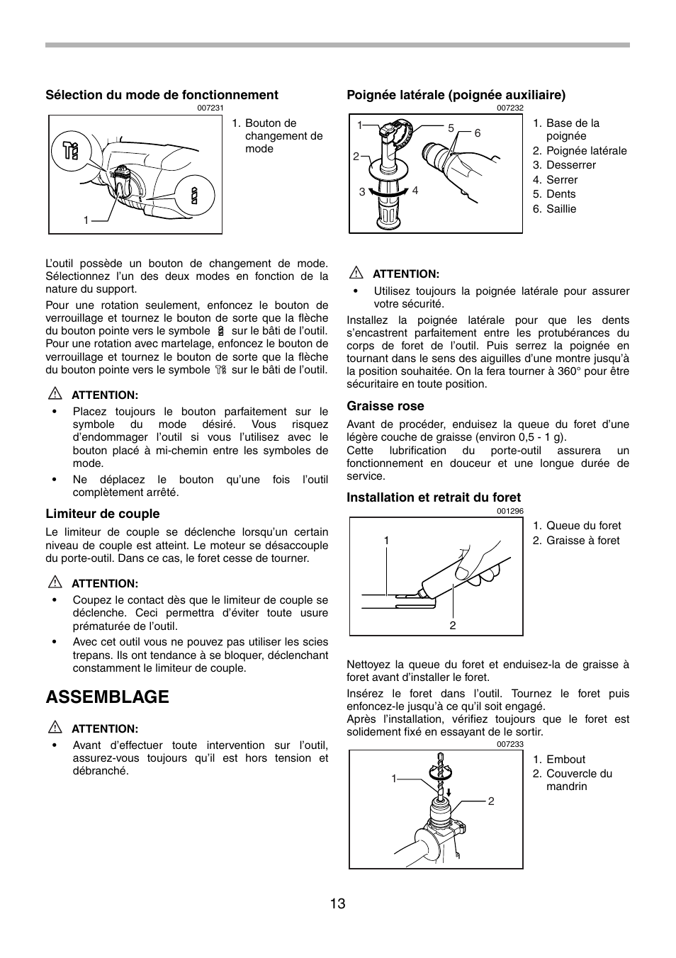 Assemblage | Makita HR1830F User Manual | Page 13 / 28