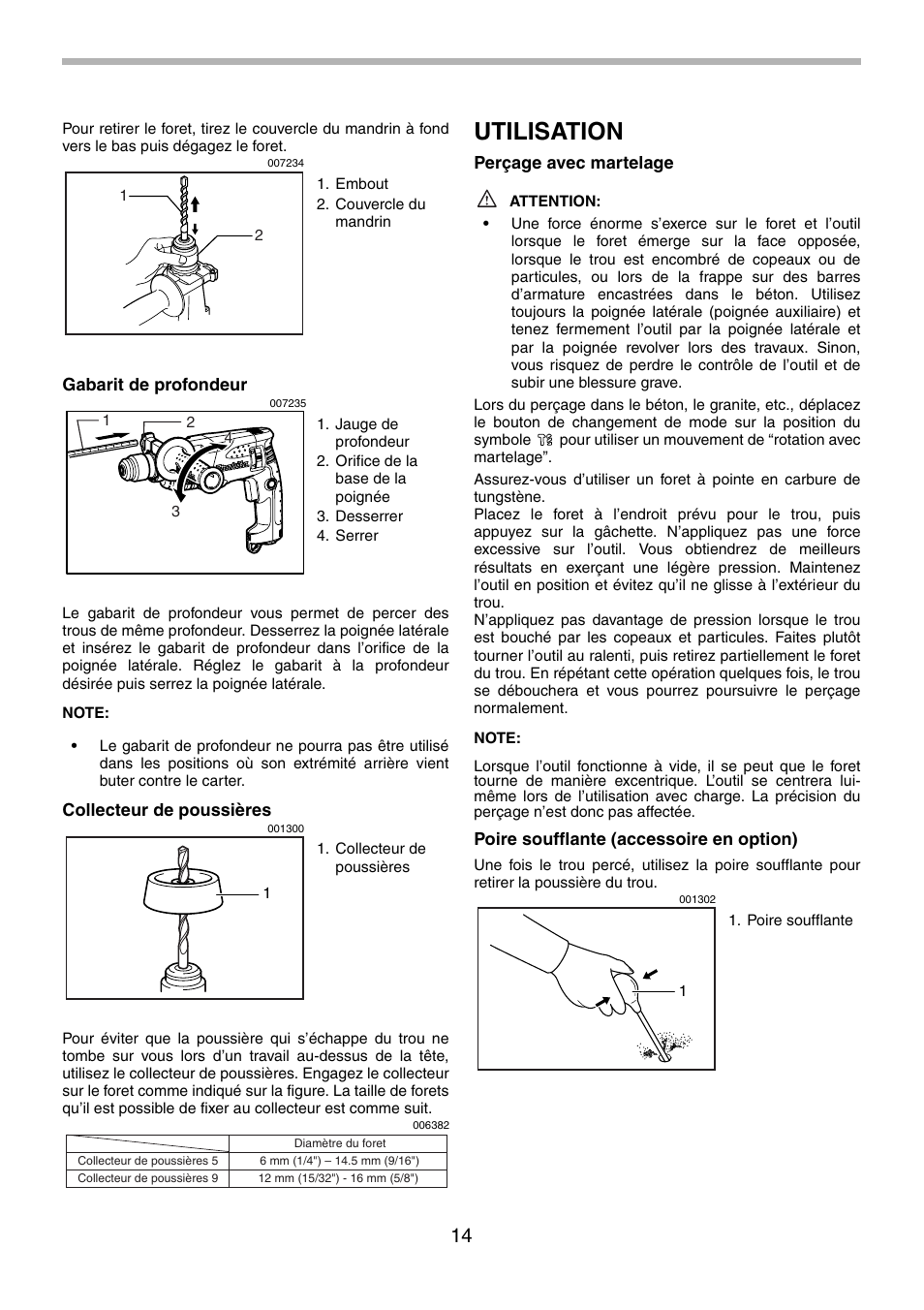 Utilisation | Makita HR1830F User Manual | Page 14 / 28