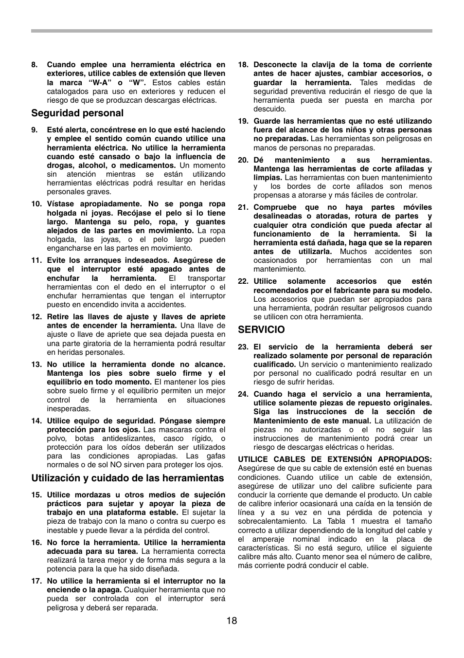 Seguridad personal, Utilización y cuidado de las herramientas, Servicio | Makita HR1830F User Manual | Page 18 / 28