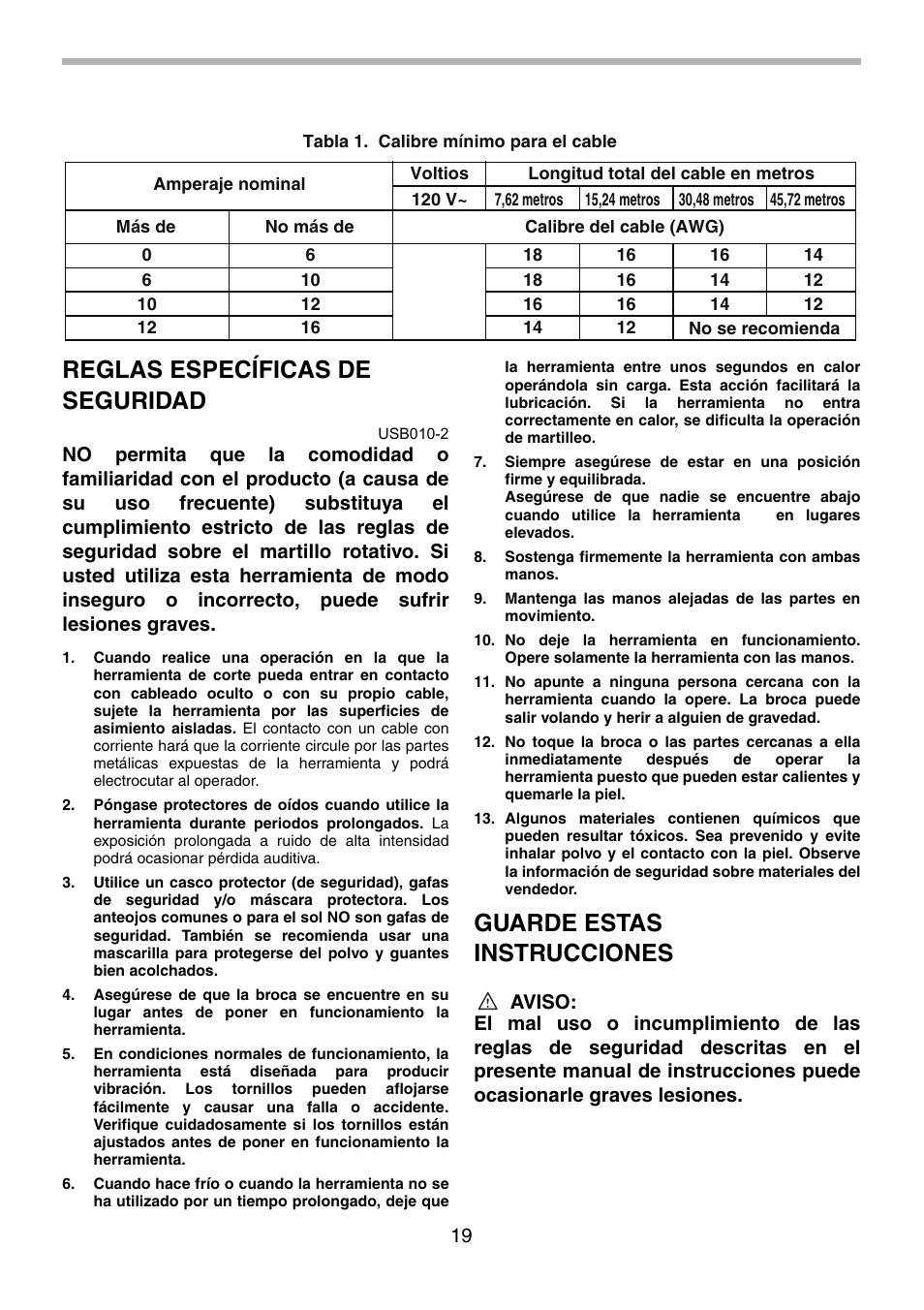 Reglas específicas de seguridad, Guarde estas instrucciones | Makita HR1830F User Manual | Page 19 / 28