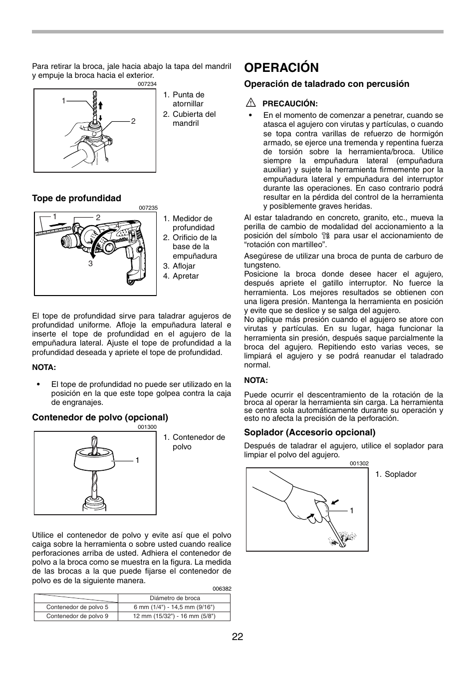 Operación | Makita HR1830F User Manual | Page 22 / 28