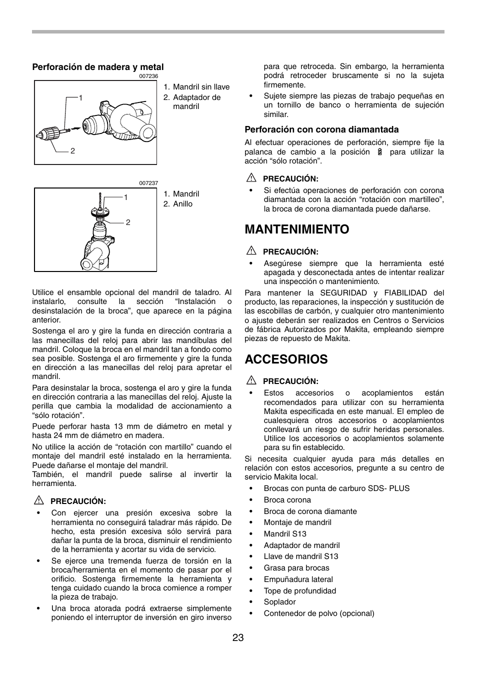 Mantenimiento, Accesorios | Makita HR1830F User Manual | Page 23 / 28
