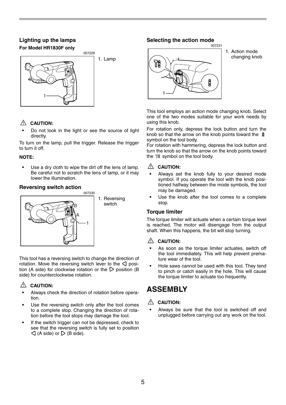 Assembly | Makita HR1830F User Manual | Page 5 / 28