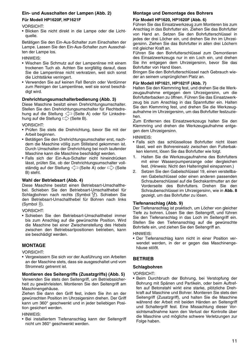 Makita HP1620 User Manual | Page 11 / 44