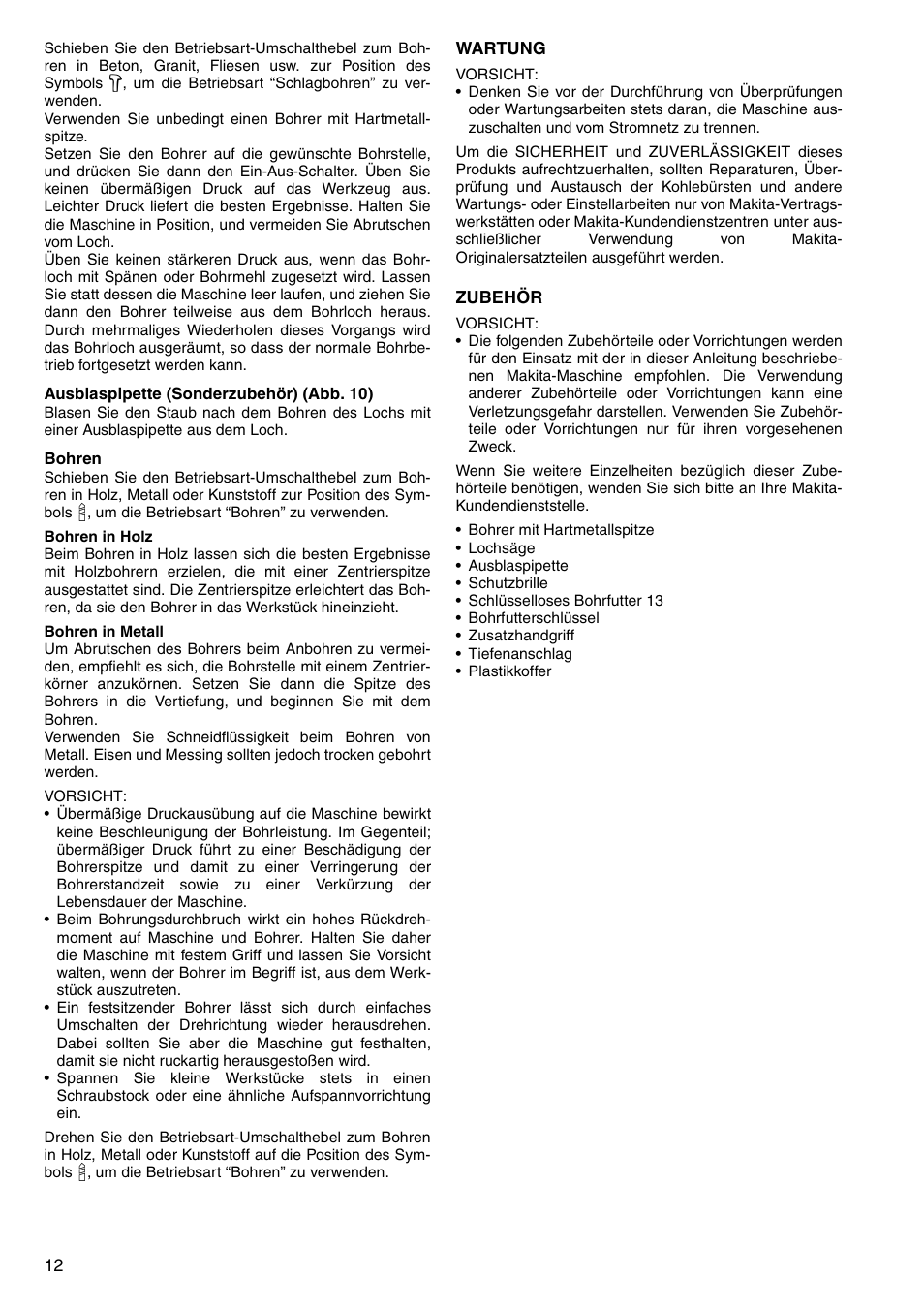 Makita HP1620 User Manual | Page 12 / 44