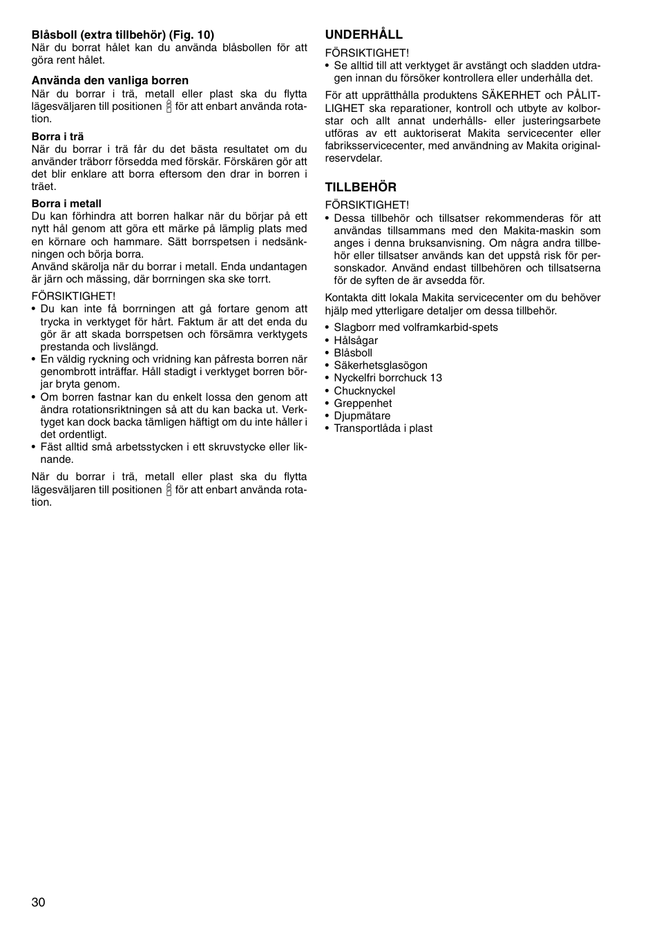 Makita HP1620 User Manual | Page 30 / 44