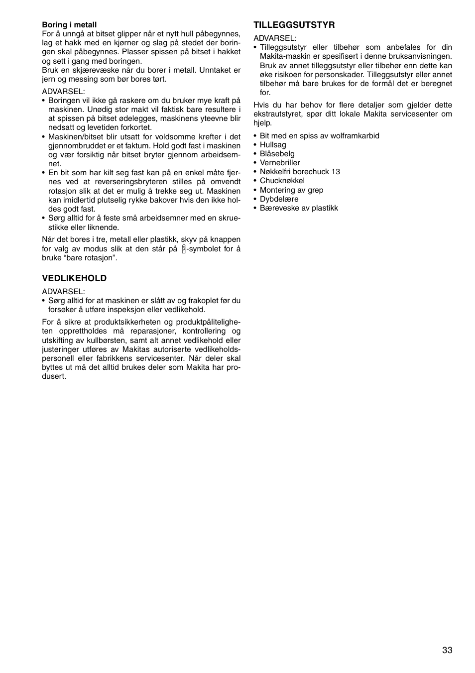 Makita HP1620 User Manual | Page 33 / 44