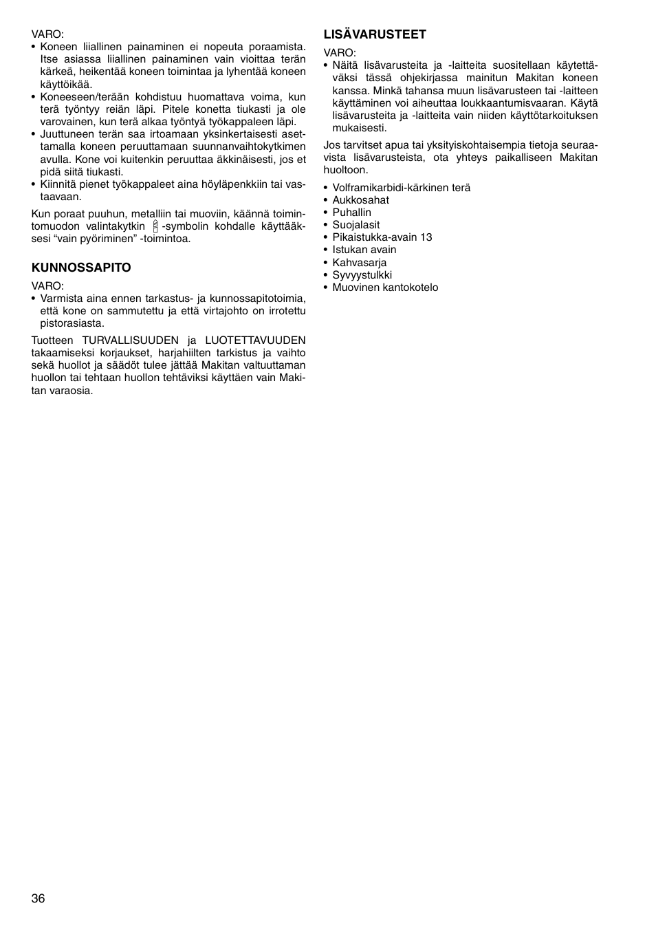 Makita HP1620 User Manual | Page 36 / 44