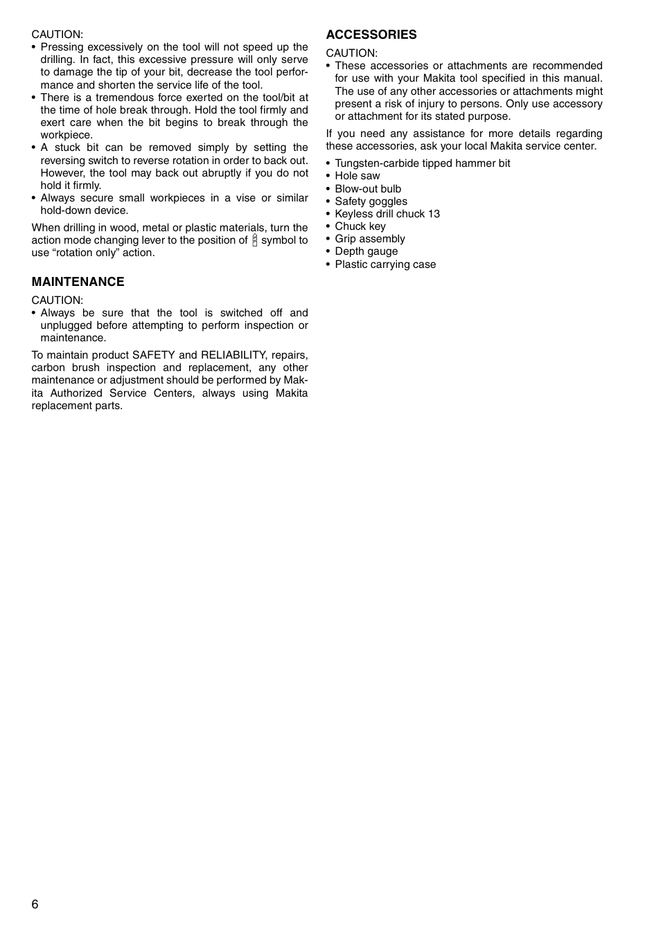 Makita HP1620 User Manual | Page 6 / 44