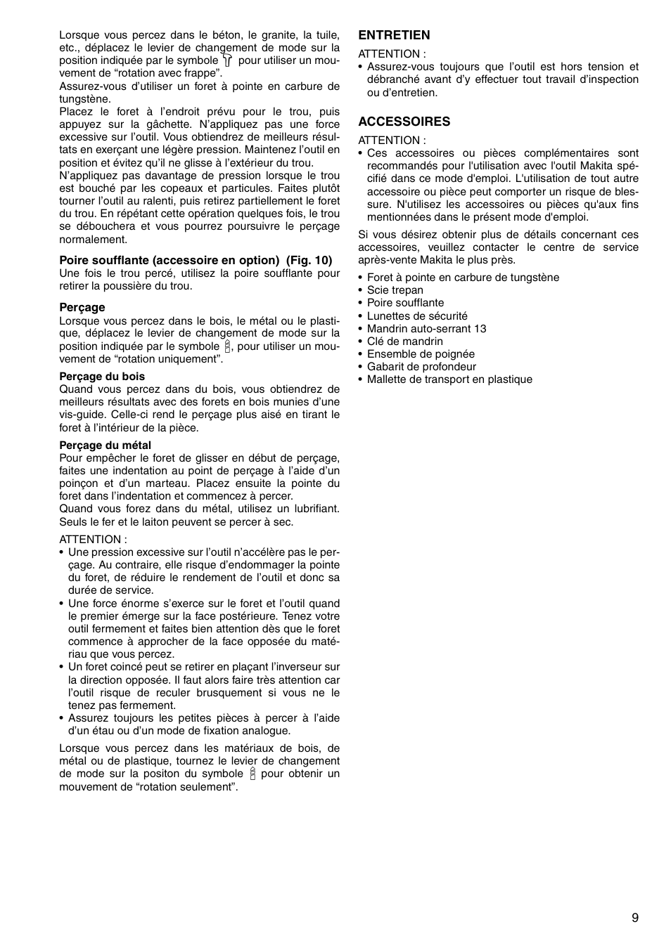 Makita HP1620 User Manual | Page 9 / 44
