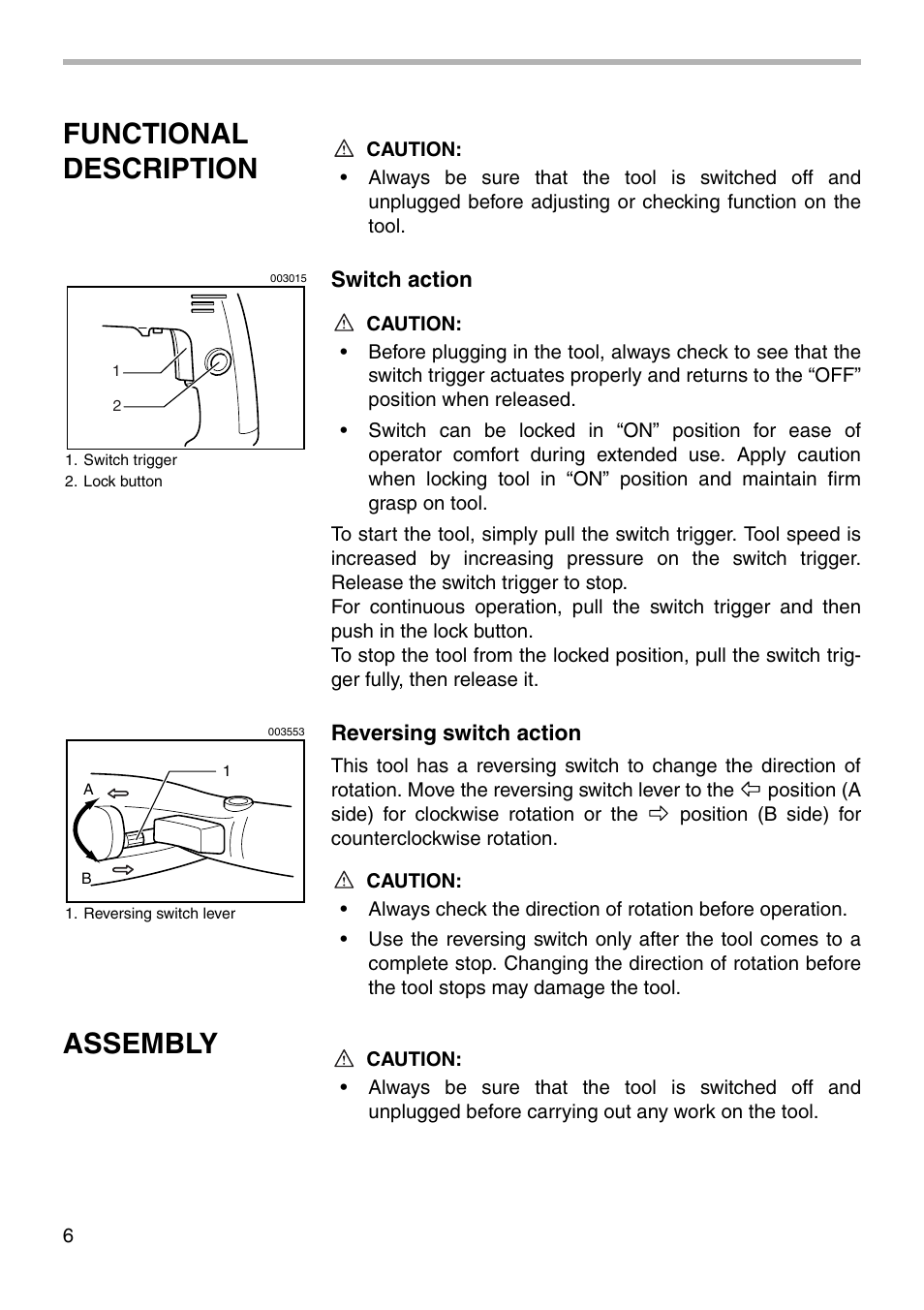 Functional description, Assembly | Makita 6410 User Manual | Page 6 / 12