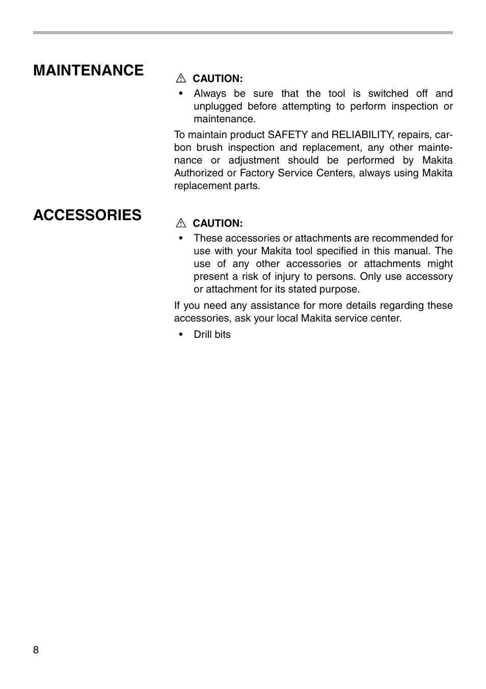 Maintenance, Accessories | Makita 6410 User Manual | Page 8 / 12