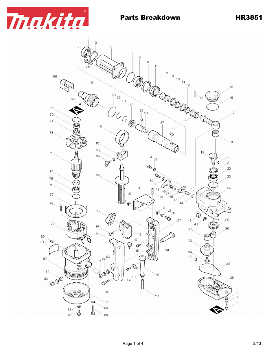 Makita HR3851 User Manual | 4 pages