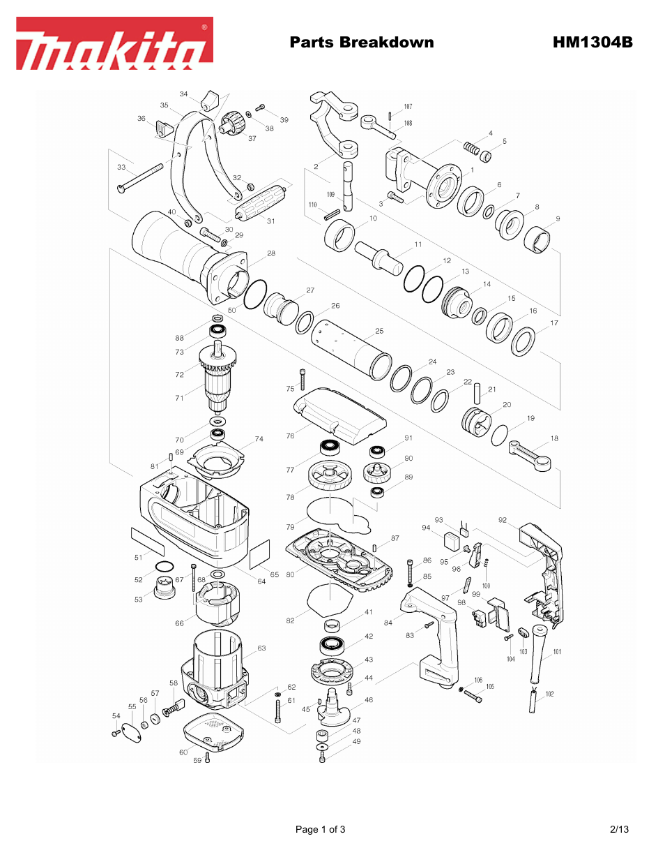 Makita HM1304B User Manual | 3 pages