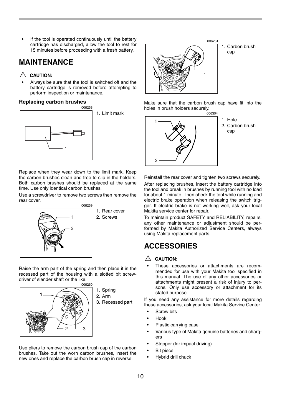 Maintenance, Accessories | Makita BTP140 User Manual | Page 10 / 36