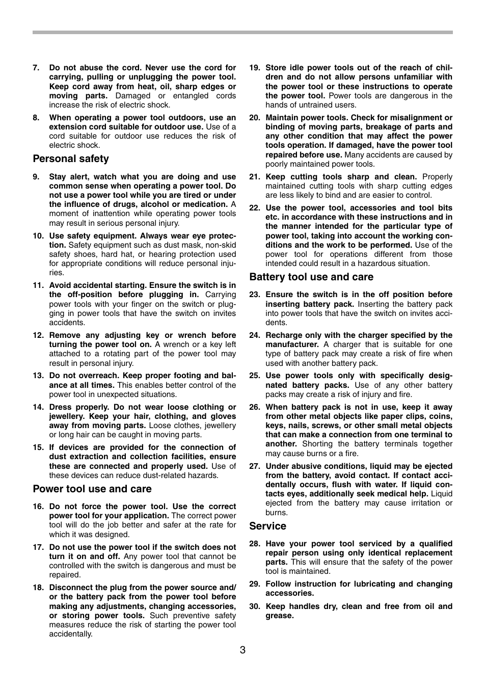 Personal safety, Power tool use and care, Battery tool use and care | Service | Makita BTP140 User Manual | Page 3 / 36