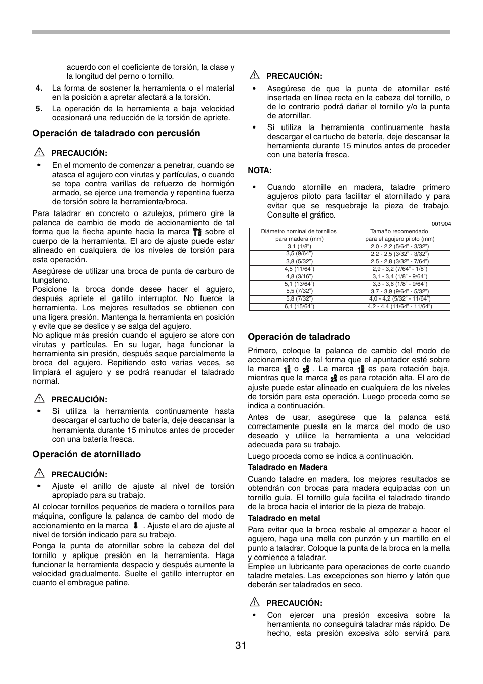 Operación de taladrado con percusión, Operación de atornillado, Operación de taladrado | Makita BTP140 User Manual | Page 31 / 36