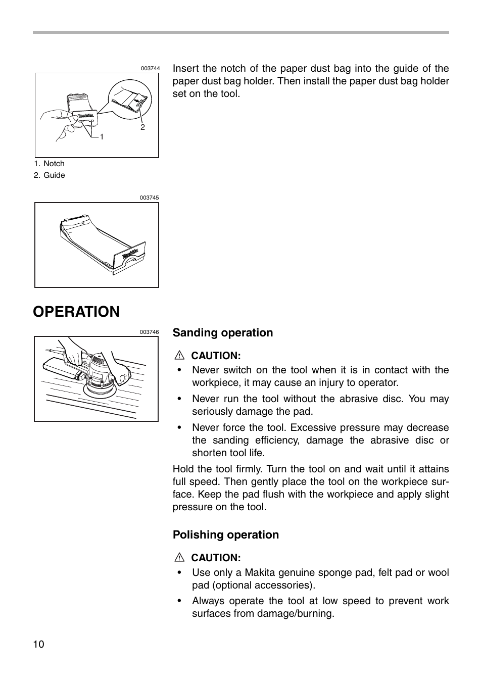 Operation | Makita BO6030 User Manual | Page 10 / 16