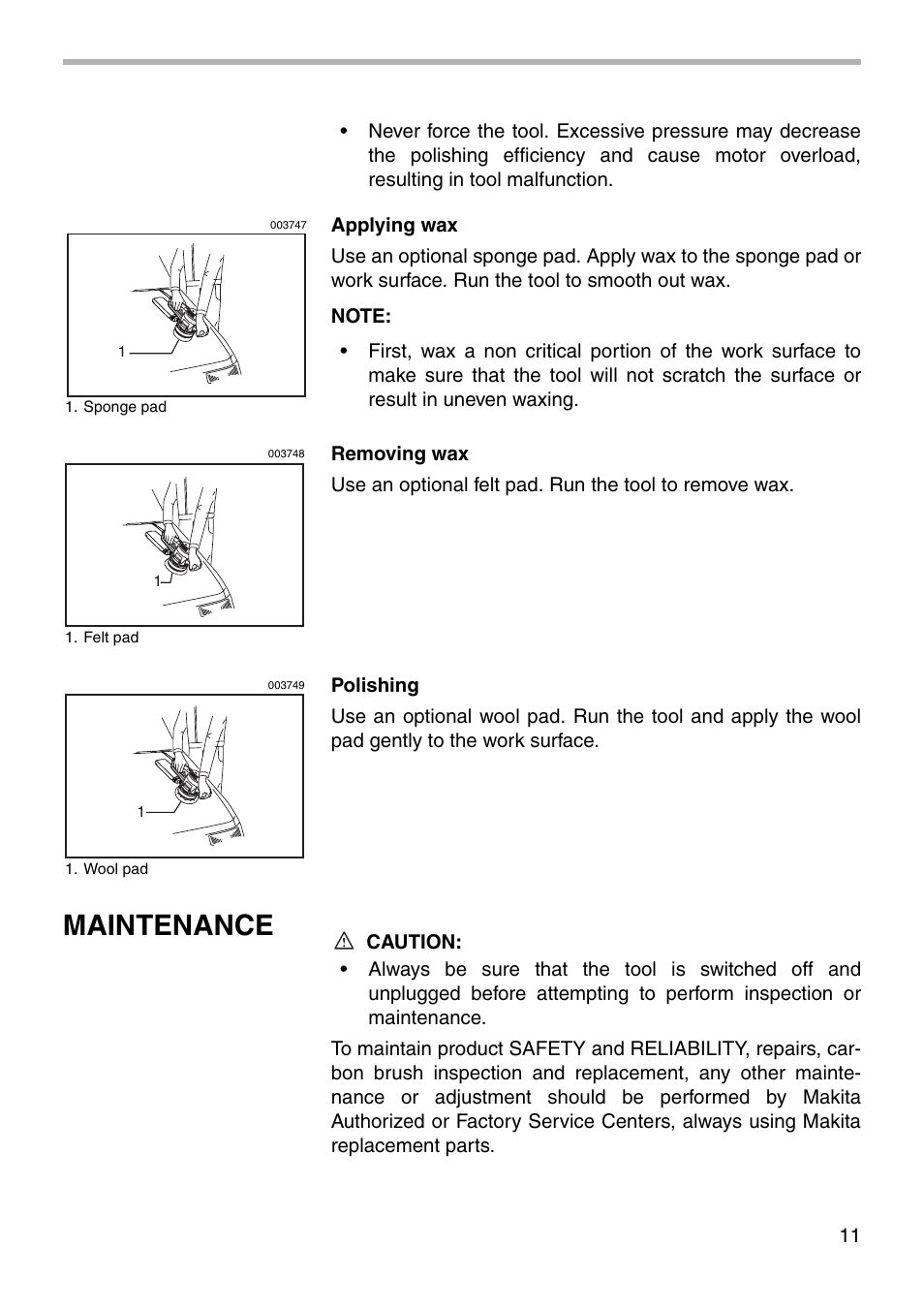 Maintenance | Makita BO6030 User Manual | Page 11 / 16