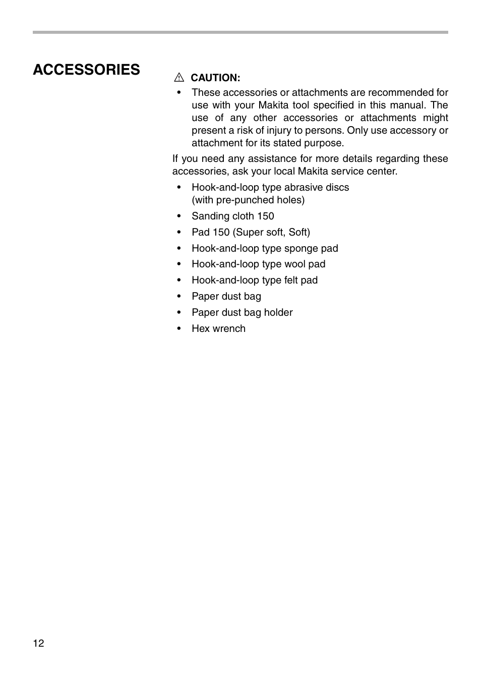 Accessories | Makita BO6030 User Manual | Page 12 / 16