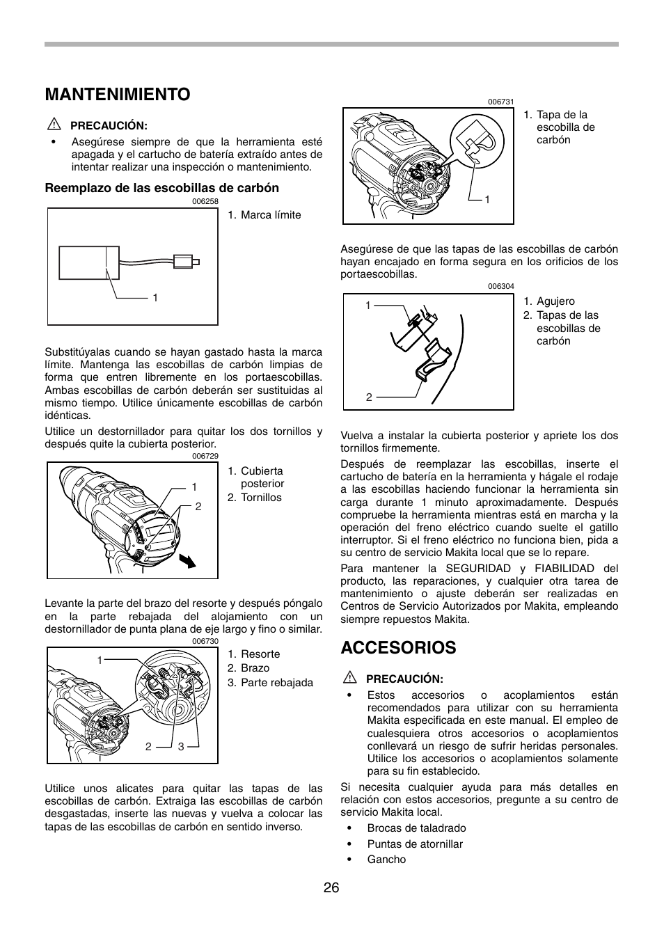 Mantenimiento, Accesorios | Makita BDF451 User Manual | Page 26 / 28