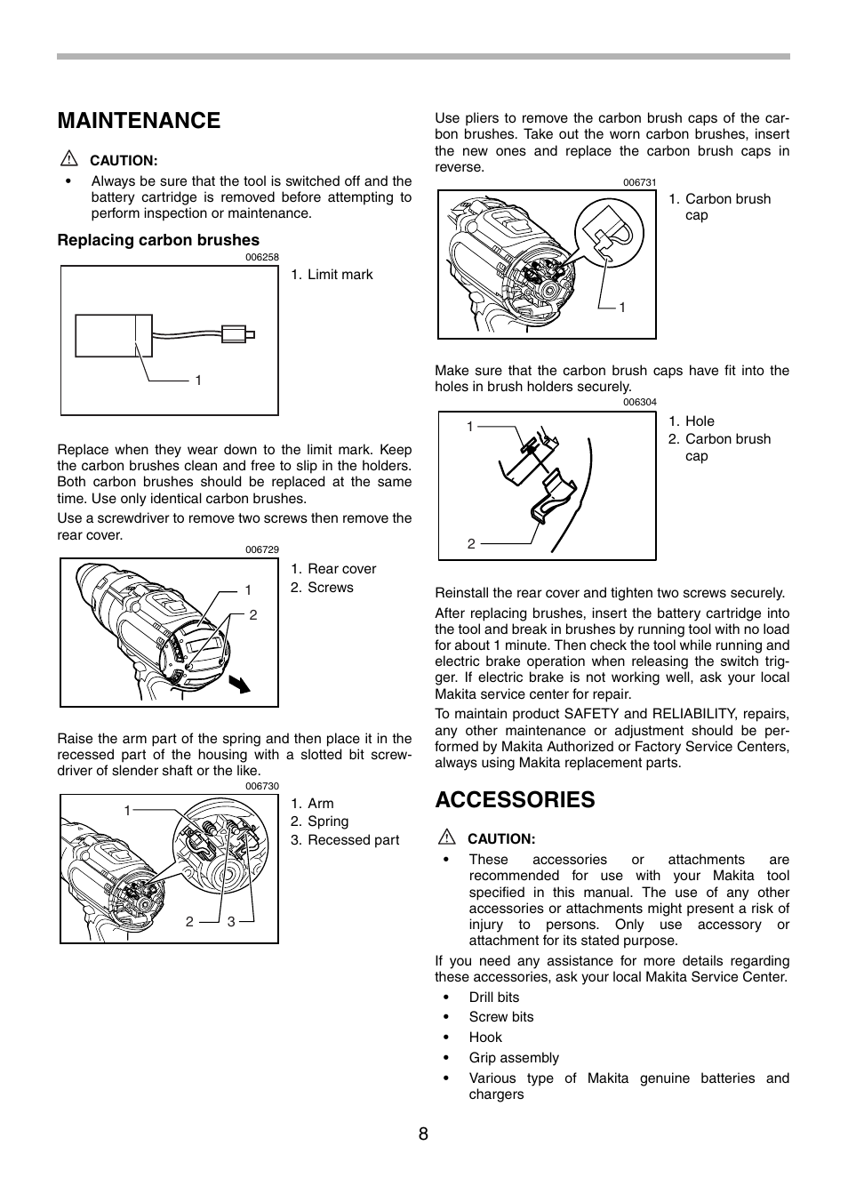 Maintenance, Accessories | Makita BDF451 User Manual | Page 8 / 28