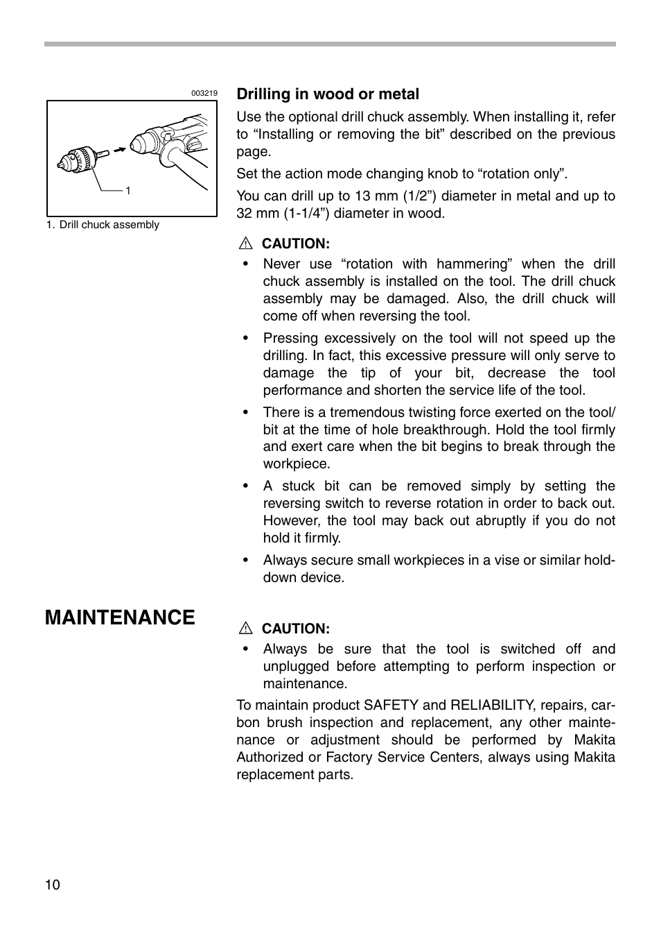 Maintenance | Makita HPR2410 User Manual | Page 10 / 16