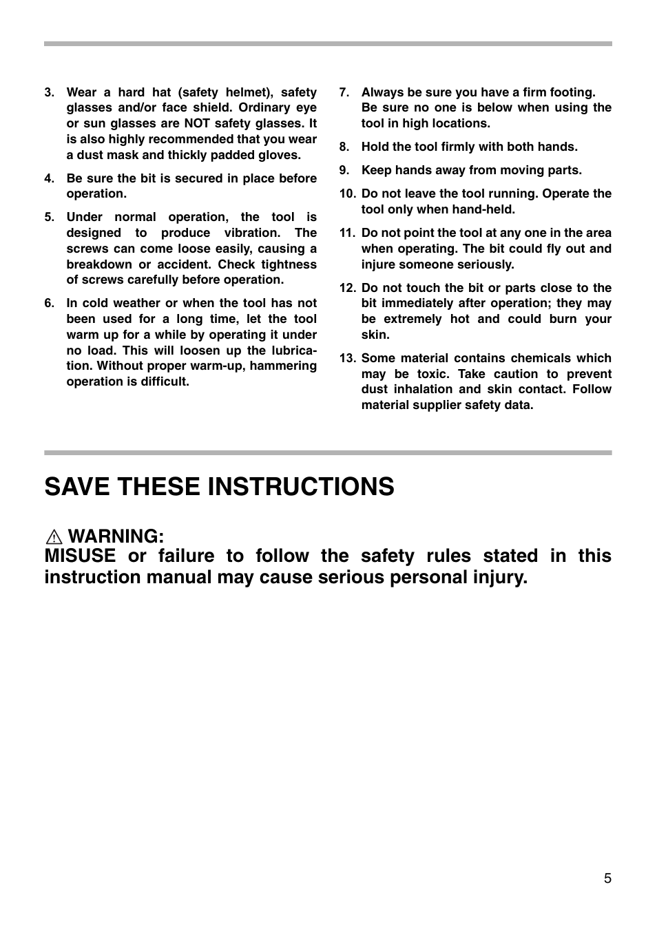 Save these instructions | Makita HPR2410 User Manual | Page 5 / 16