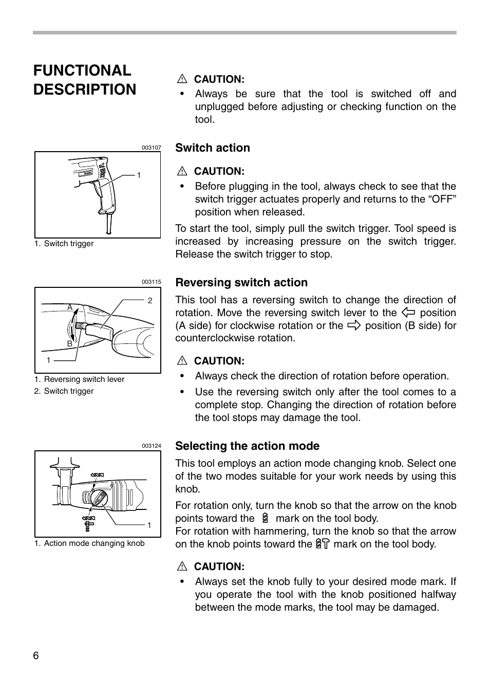 Functional description | Makita HPR2410 User Manual | Page 6 / 16