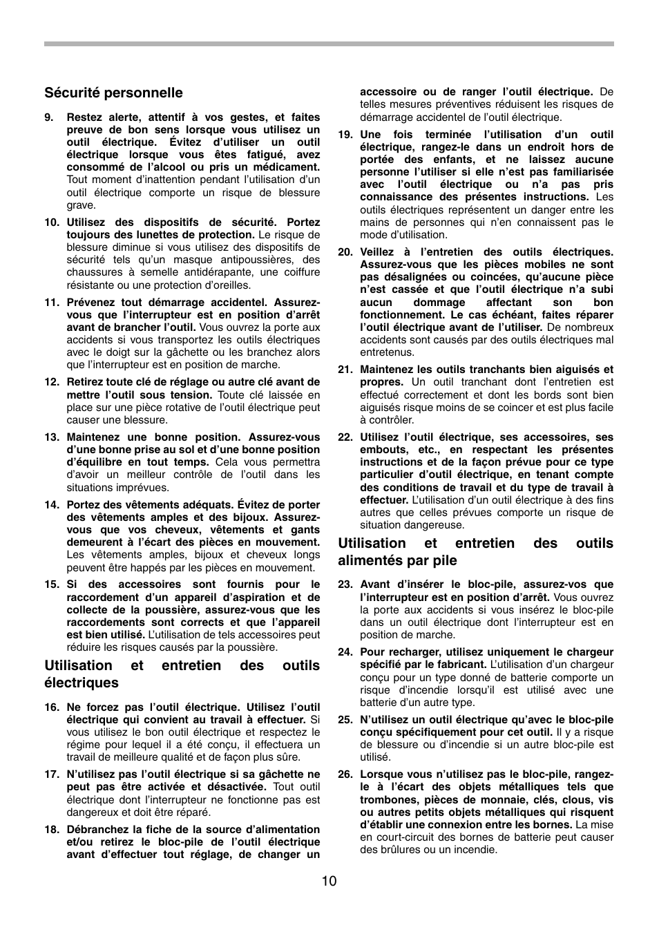 10 sécurité personnelle, Utilisation et entretien des outils électriques | Makita BTD130F User Manual | Page 10 / 28