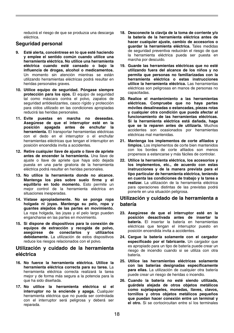 Seguridad personal, Utilización y cuidado de la herramienta eléctrica, Utilización y cuidado de la herramienta a batería | Makita BTD130F User Manual | Page 18 / 28