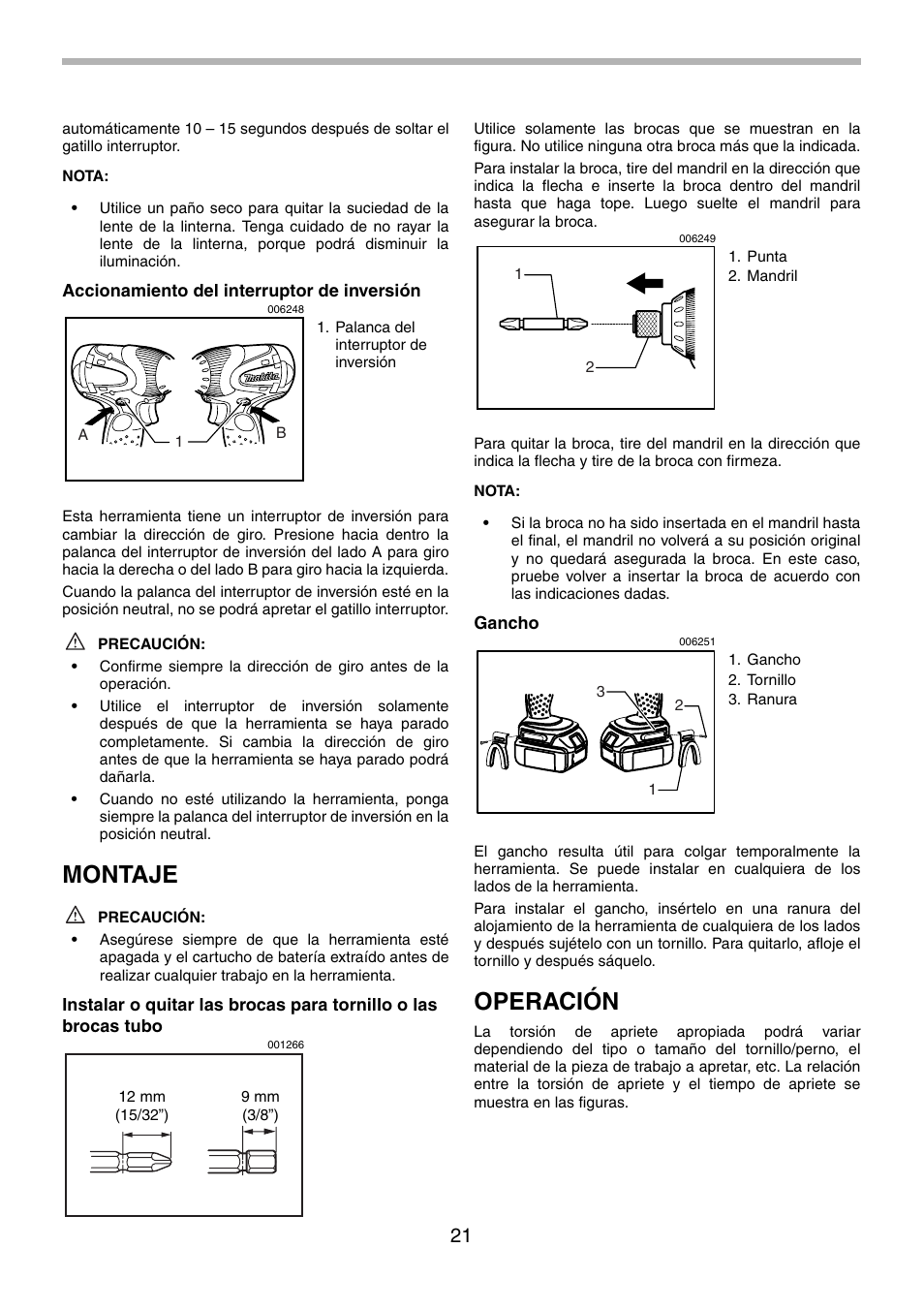 Montaje, Operación | Makita BTD130F User Manual | Page 21 / 28