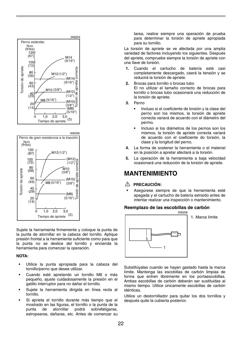 Mantenimiento, Reemplazo de las escobillas de carbón | Makita BTD130F User Manual | Page 22 / 28