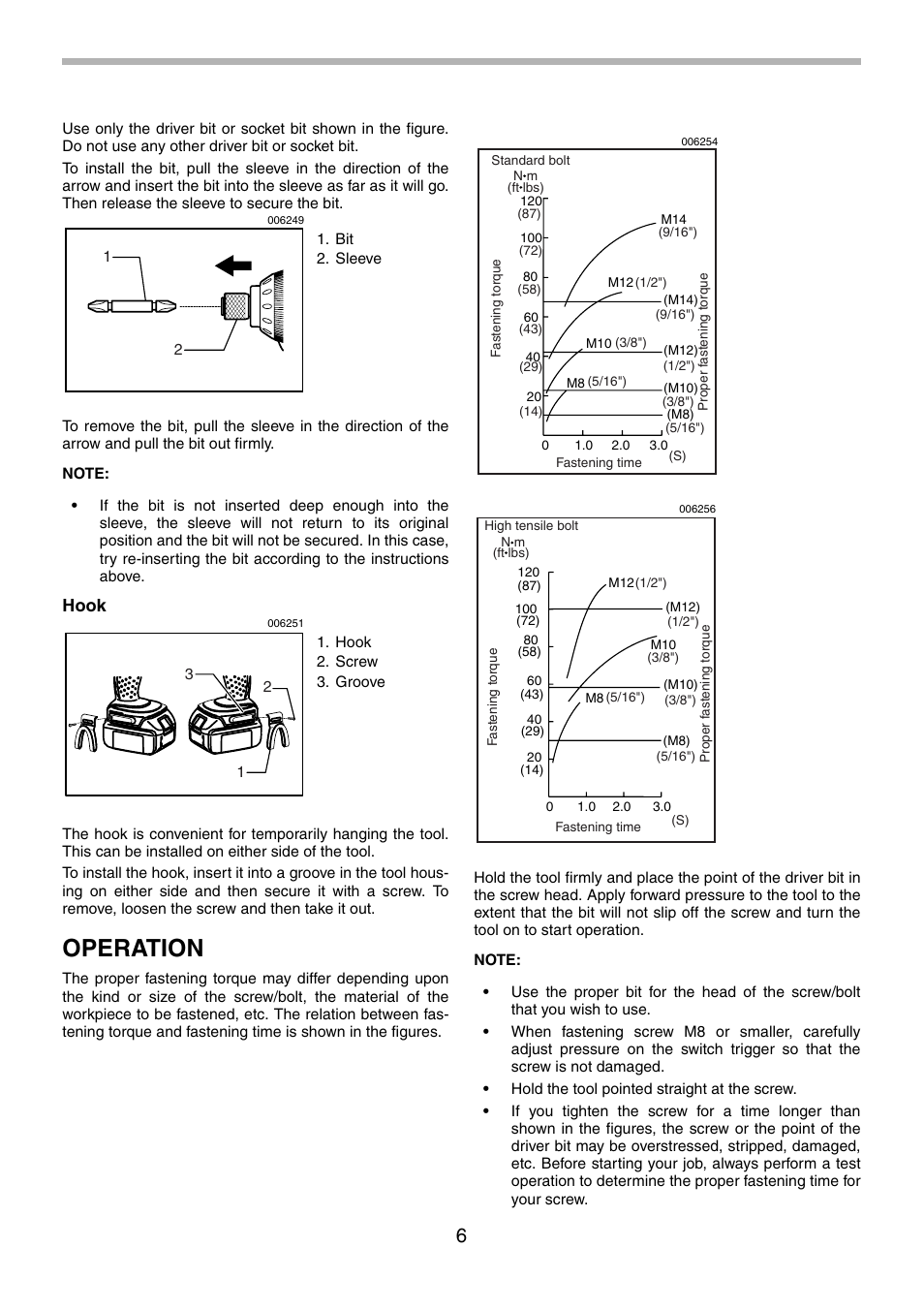 Operation, Hook | Makita BTD130F User Manual | Page 6 / 28