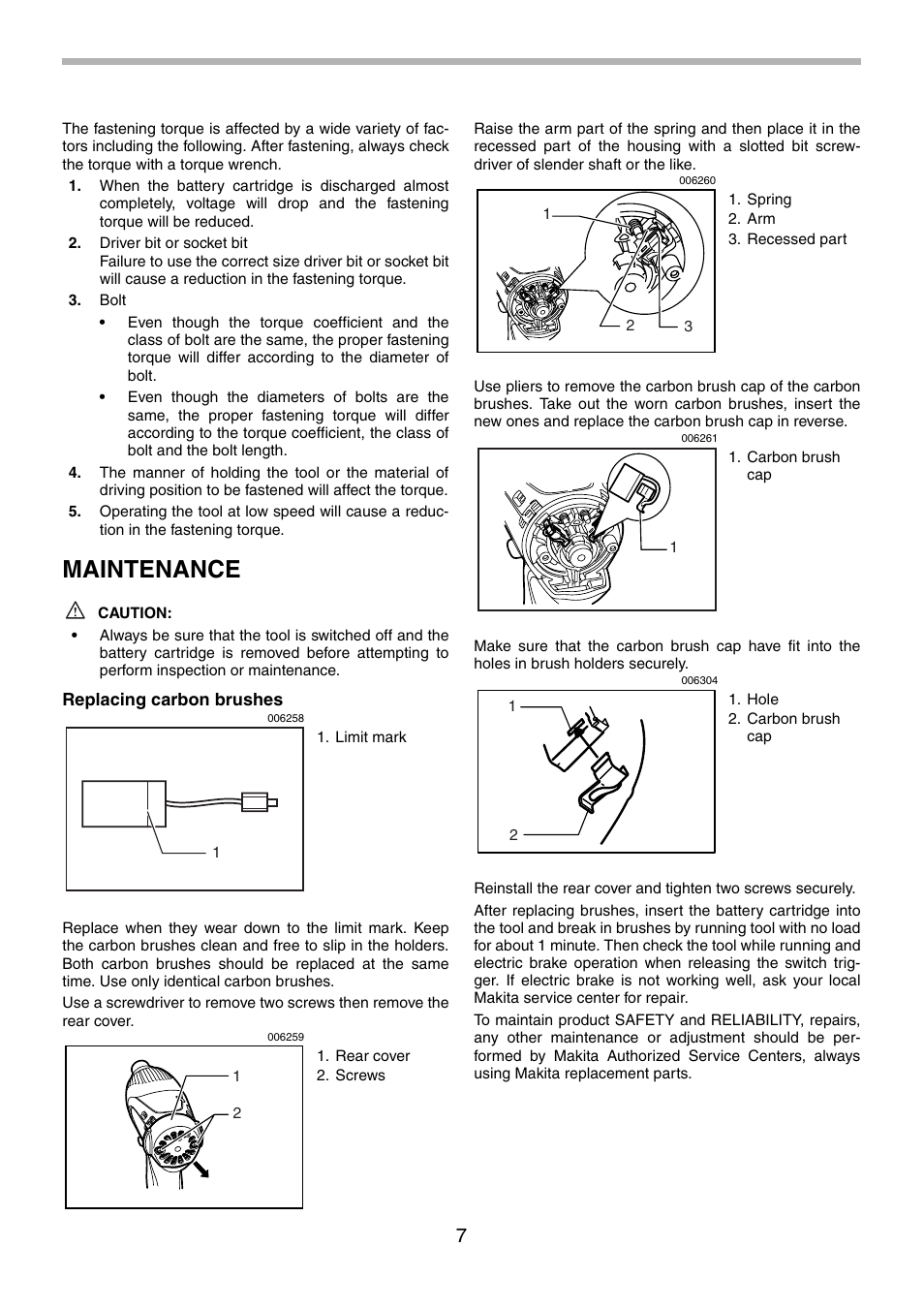 Maintenance | Makita BTD130F User Manual | Page 7 / 28