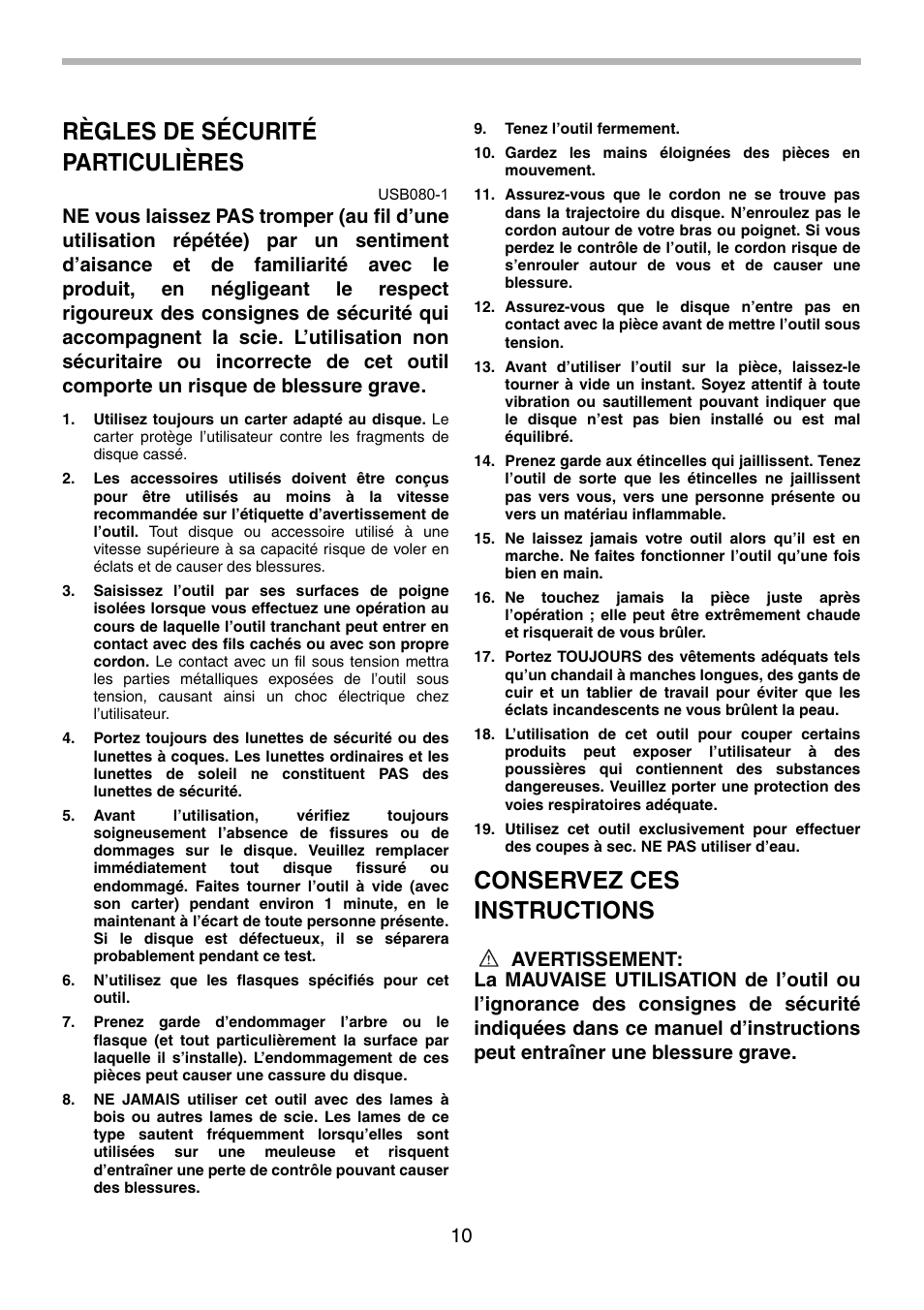 Règles de sécurité particulières, Conservez ces instructions | Makita 4112H User Manual | Page 10 / 24