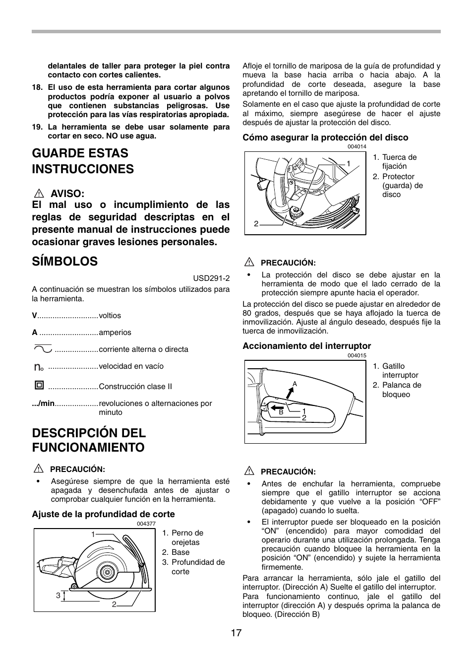 Guarde estas instrucciones, Símbolos, Descripción del funcionamiento | Makita 4112H User Manual | Page 17 / 24