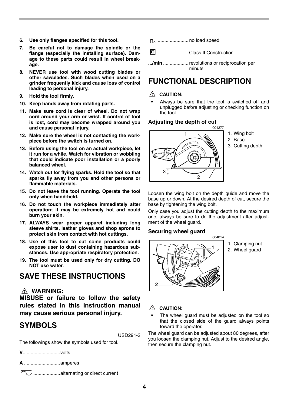 Save these instructions, Symbols, Functional description | Makita 4112H User Manual | Page 4 / 24