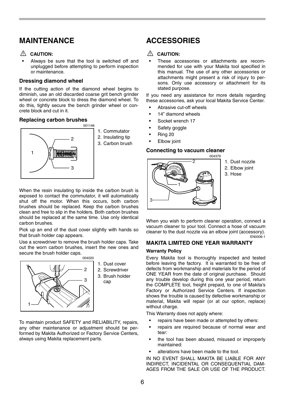 Maintenance, Accessories | Makita 4112H User Manual | Page 6 / 24