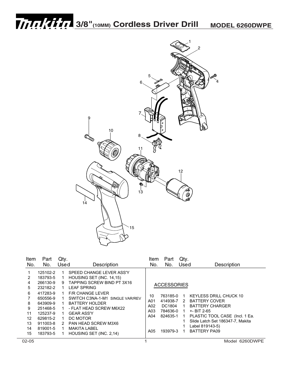 Makita 6260DWPE User Manual | 1 page