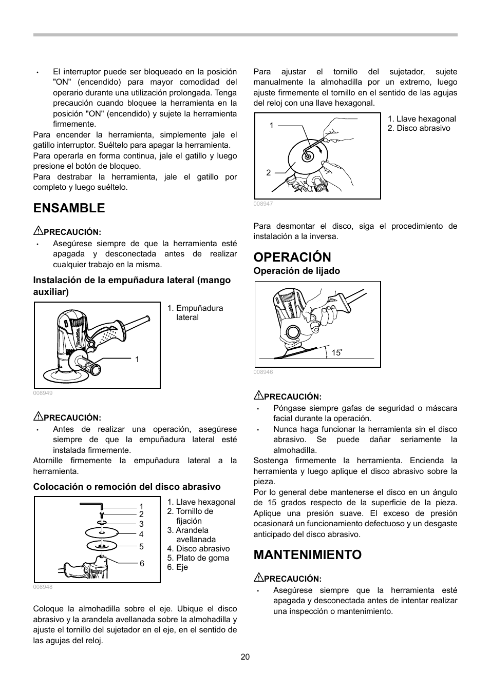 Ensamble, Operación, Mantenimiento | Makita GV5010 User Manual | Page 20 / 24