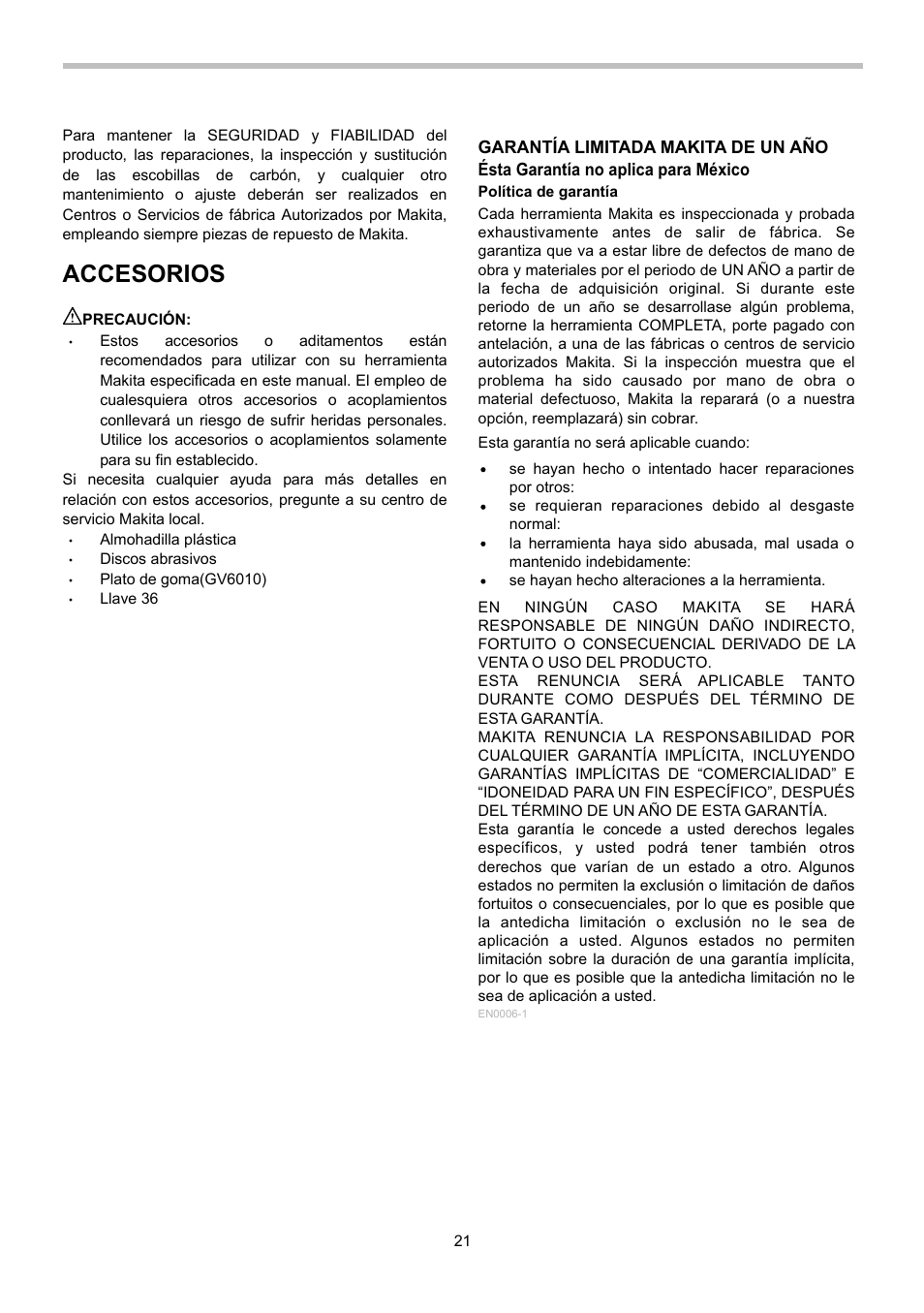 Accesorios | Makita GV5010 User Manual | Page 21 / 24