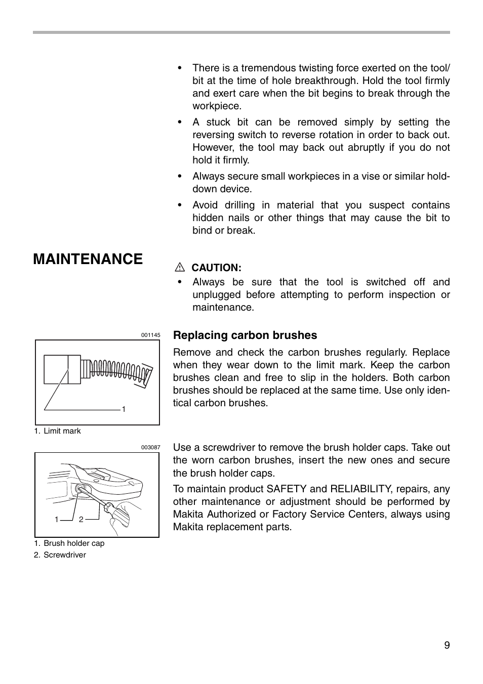 Maintenance, Replacing carbon brushes | Makita 6304LR User Manual | Page 9 / 16