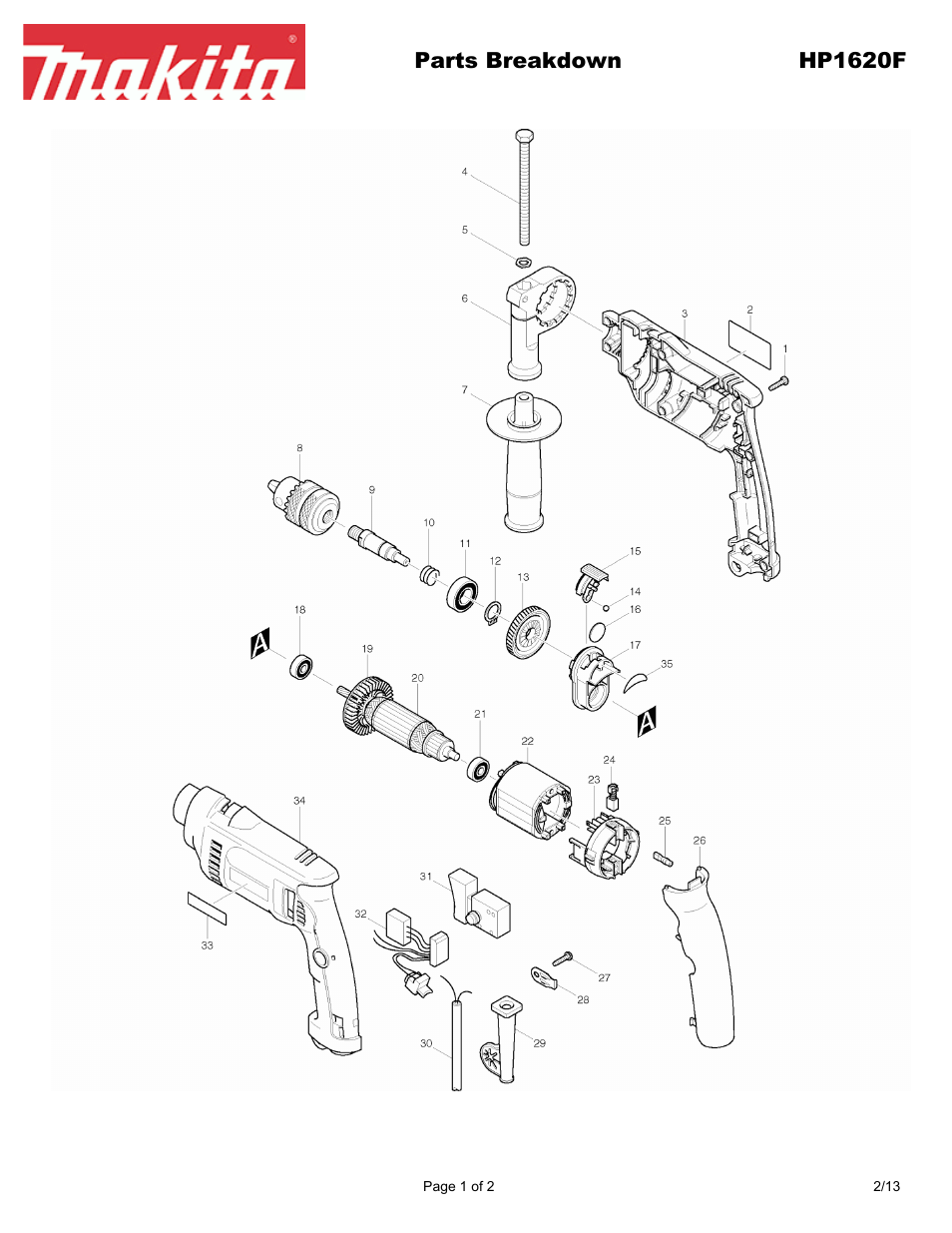 Makita HP1620F User Manual | 2 pages