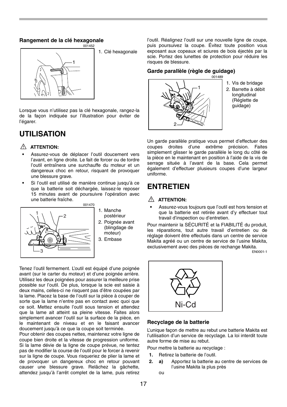 Ni-cd, Utilisation, Entretien | Makita 5094D User Manual | Page 17 / 28